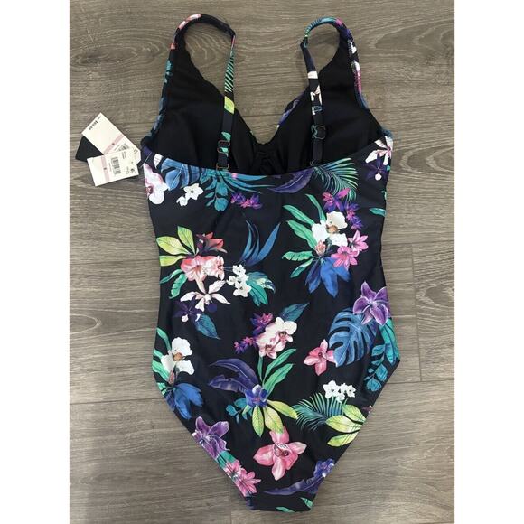 Island Escape Monterey One‎ Piece Underwire Black Floral Swimsuit Size 6 (e1) - Picture 2 of 7